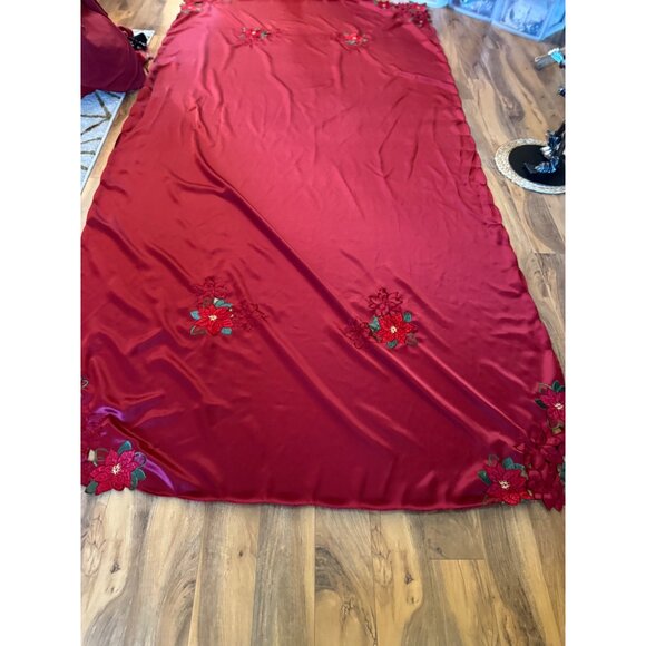 St.Nicholas Square Red Embroidered Tablecloth With Floral Poinsettia Design 120 - Picture 2 of 10